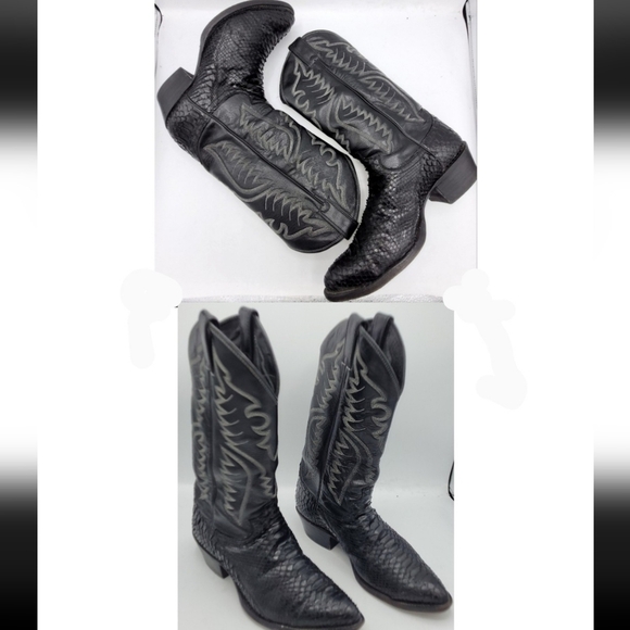 Justin Vintage Black Python Snakeskin Men's Cowboy Boots Handmade Size 8.5 D - Picture 1 of 14